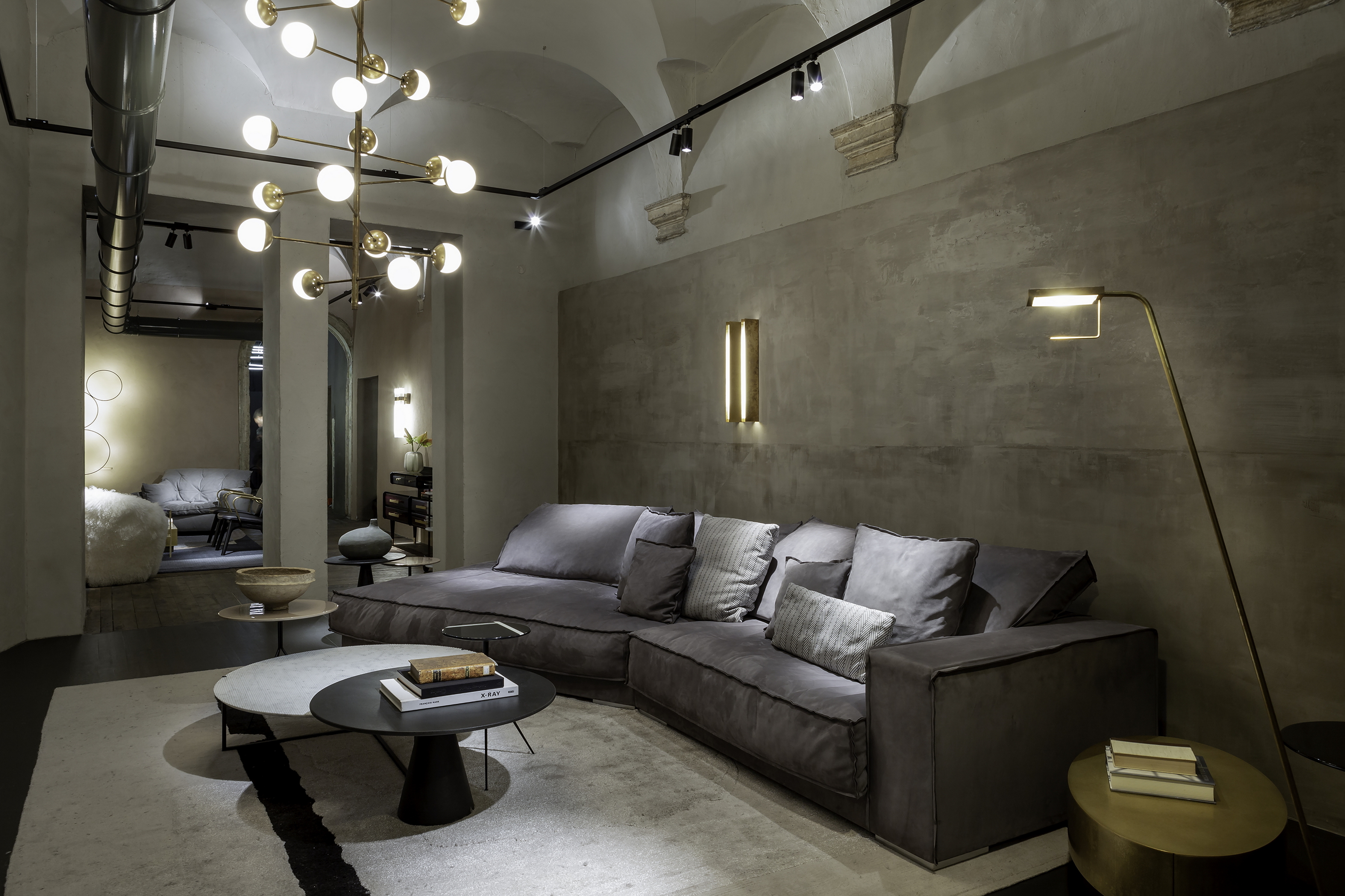 Baxter showroom in Rome by Baxter made with TerraVista Wabi Sale Grigio, photo by Silvana Spera