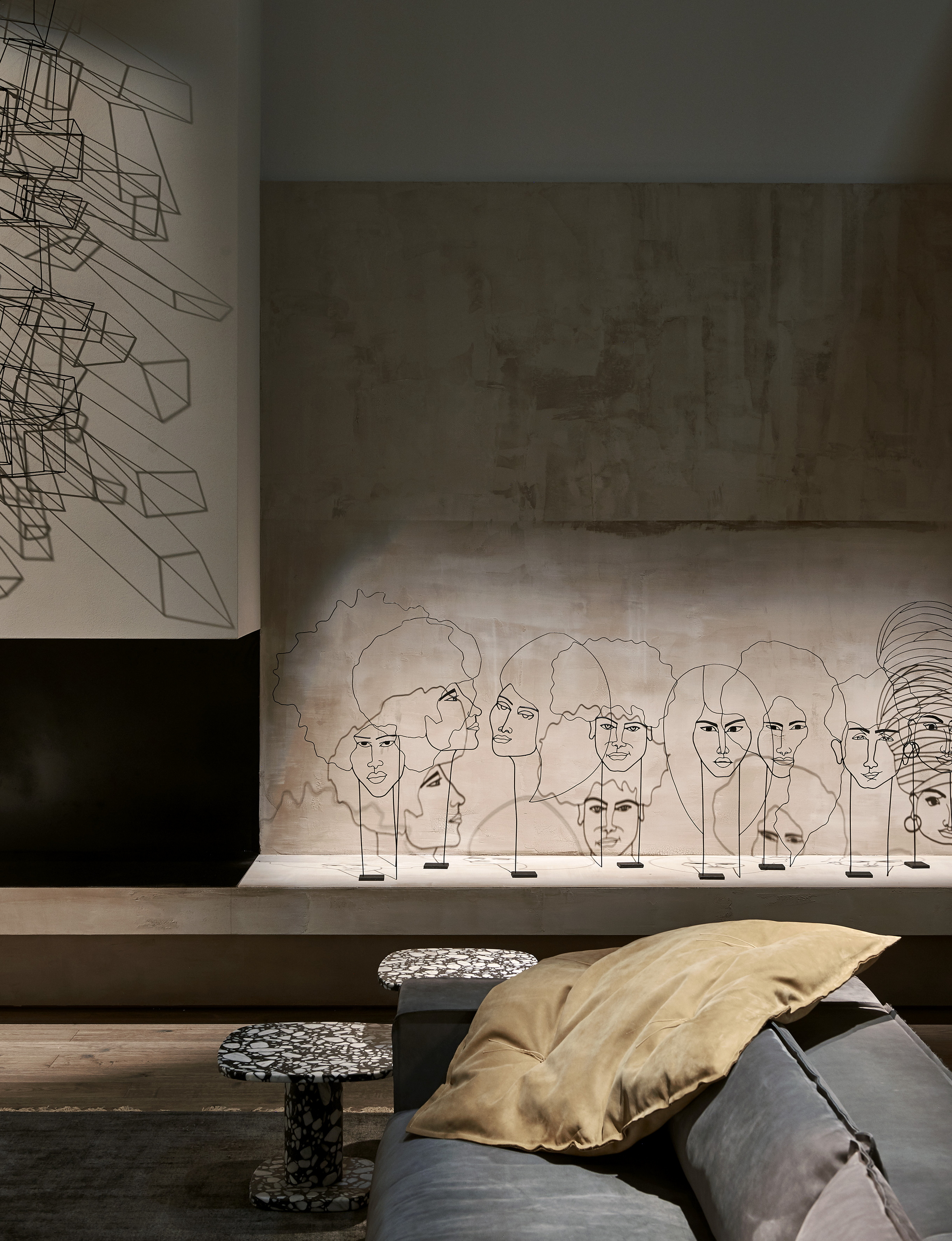 Baxter stand in the Salone del Mobile, Milan, made with TerraVista Wabi Sale Grigio, photo by James Stokes