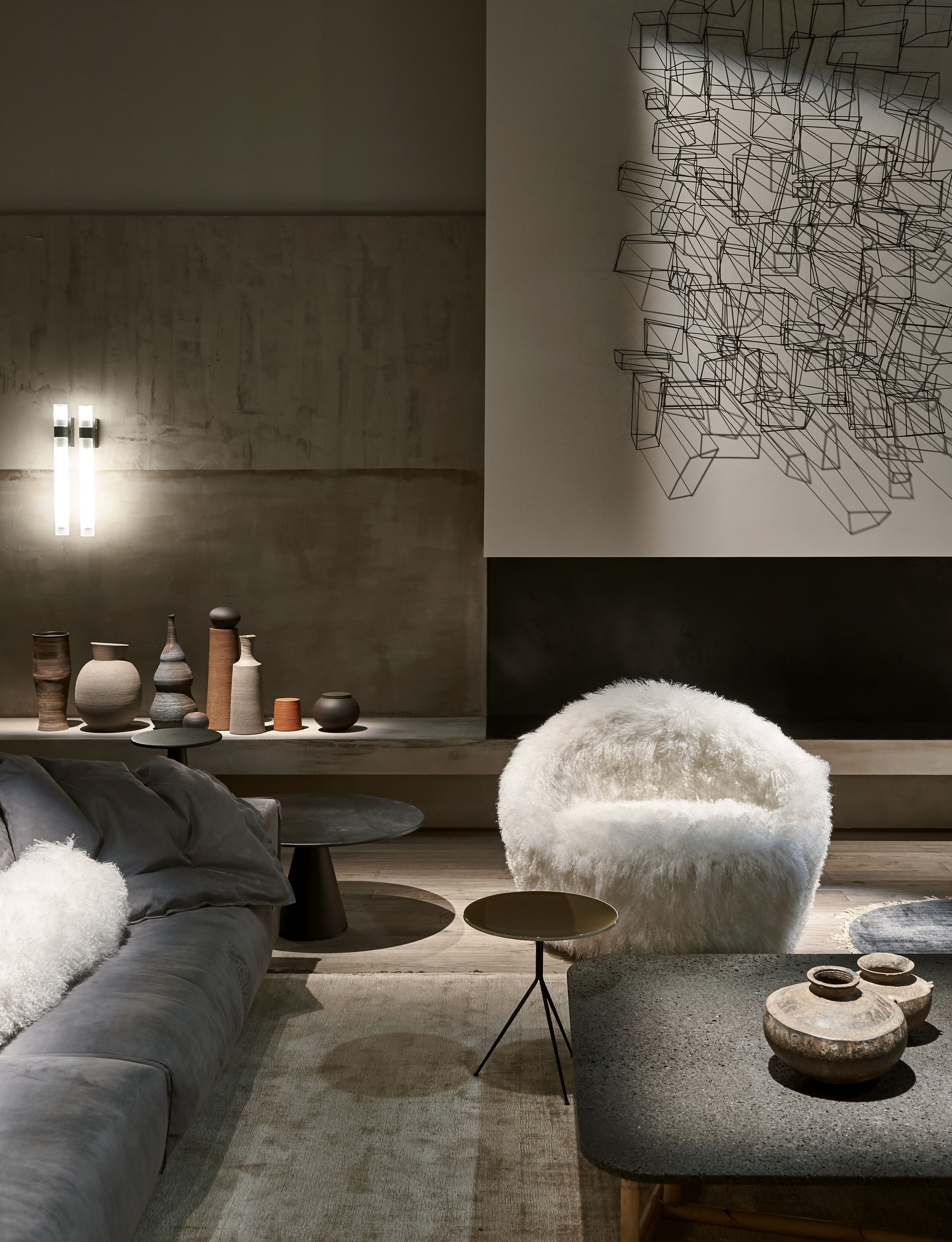 Baxter stand in the Salone del Mobile, Milan, made with TerraVista Wabi Sale Grigio, photo by James Stokes