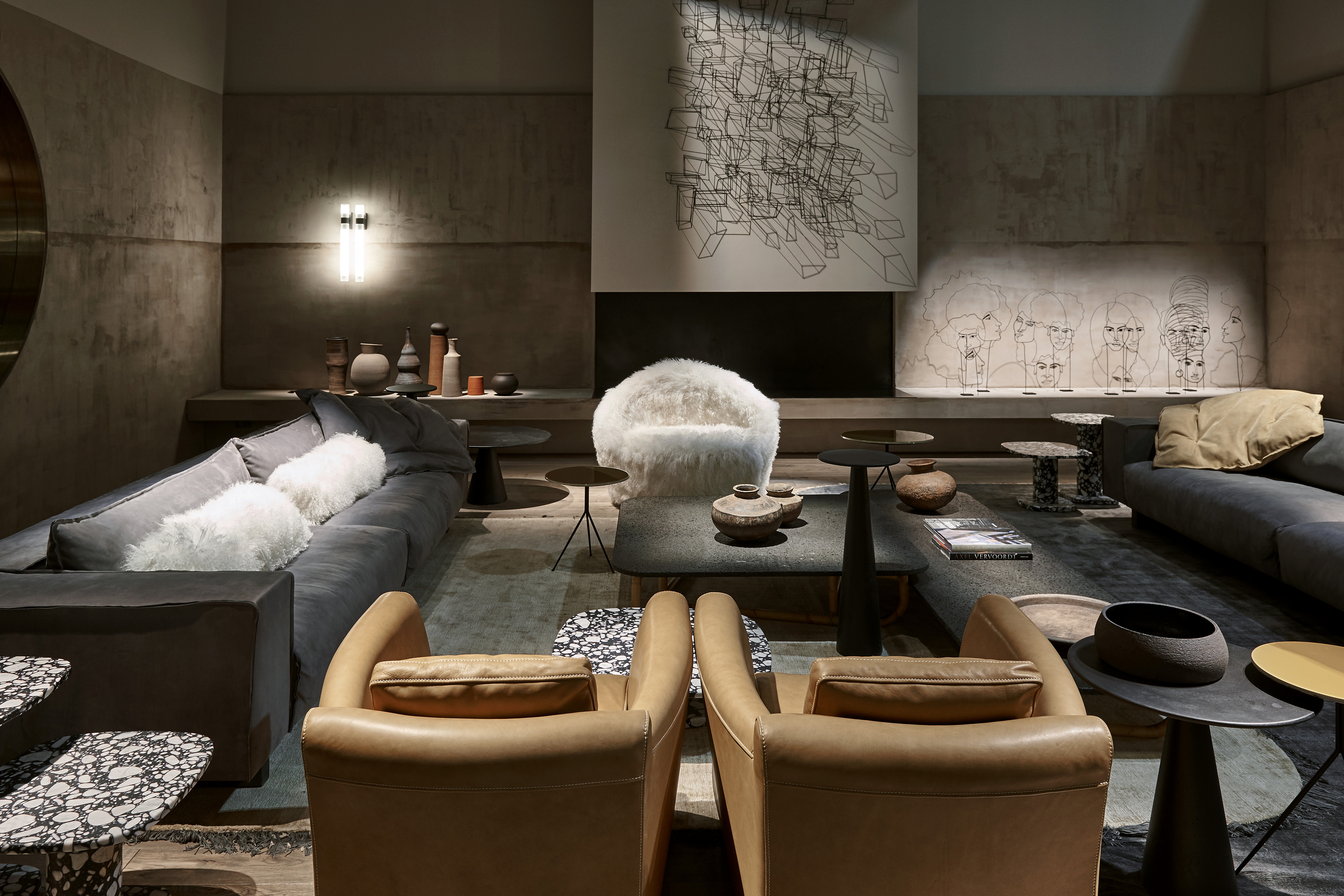 Baxter stand in the Salone del Mobile, Milan, made with TerraVista Wabi Sale Grigio, photo by James Stokes