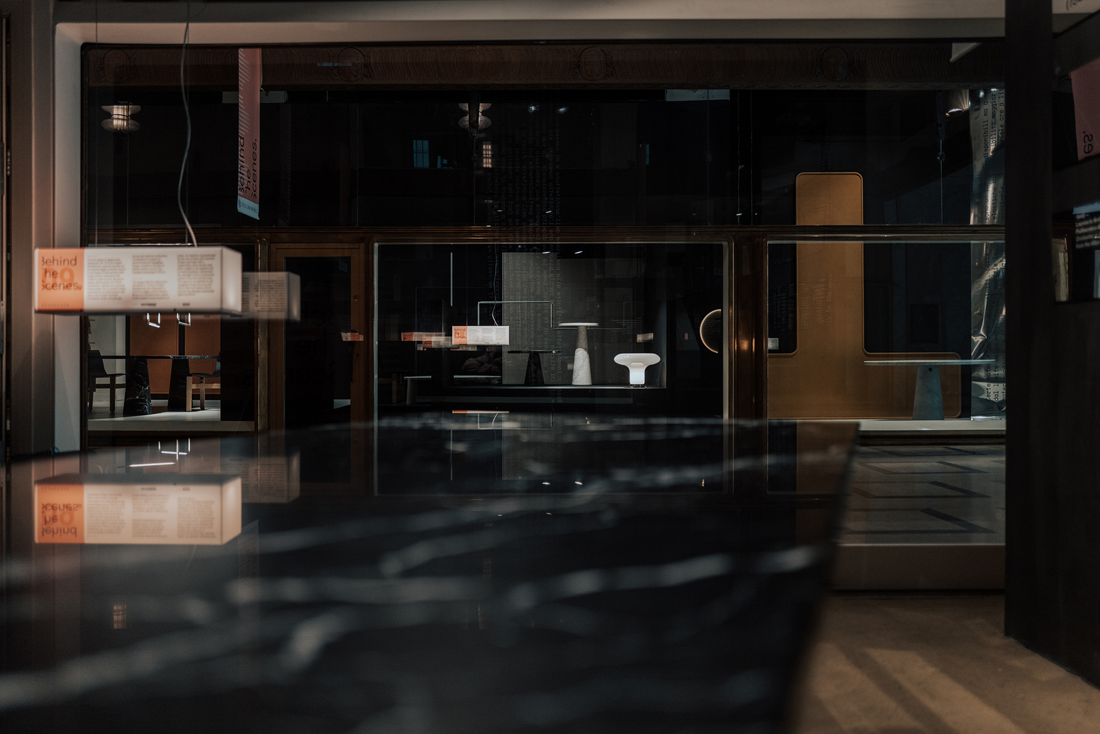 Agape Behibd the Scenes in Galleria Manzoni, Milan, made with Matteo Brioni's Arazzi panels by Marialaura Rossiello Studio Irvine, photo by Matteo Lavazza Seranto