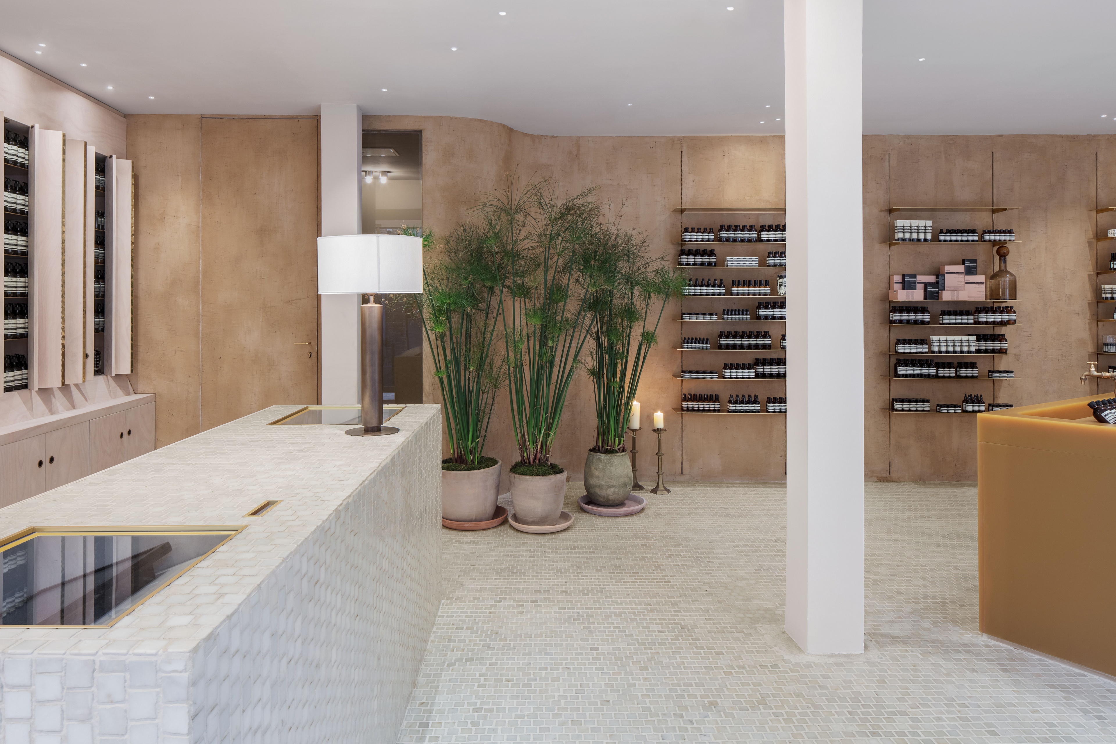 Matteo Brioni fine-grained clay plaster TerraVista wabi Custom color for Aesop store in Tolouse