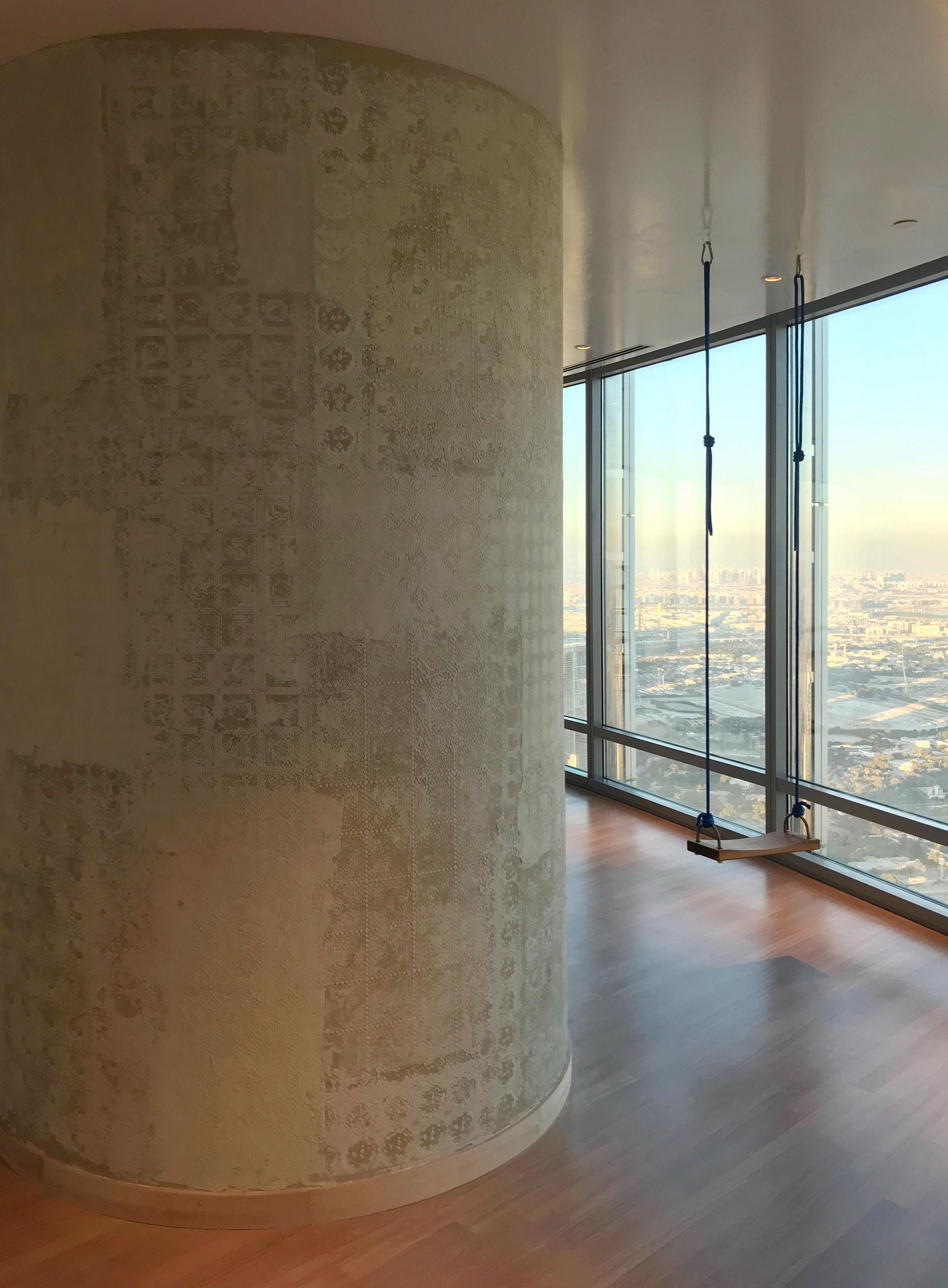 Matteo Brioni's textured clay plaster TerraEvoca 4 Layers for the walls of an apartment in the Burj Khalifa in Dubai
