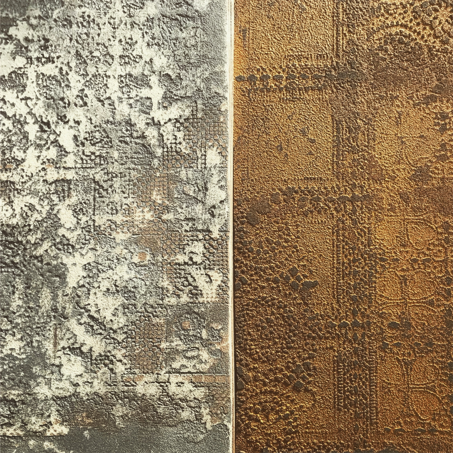 Moodboard  realizzata con intonaco artistico in argilla TerraEvoca 2 Livelli Sale Grigio Grigio e Senape