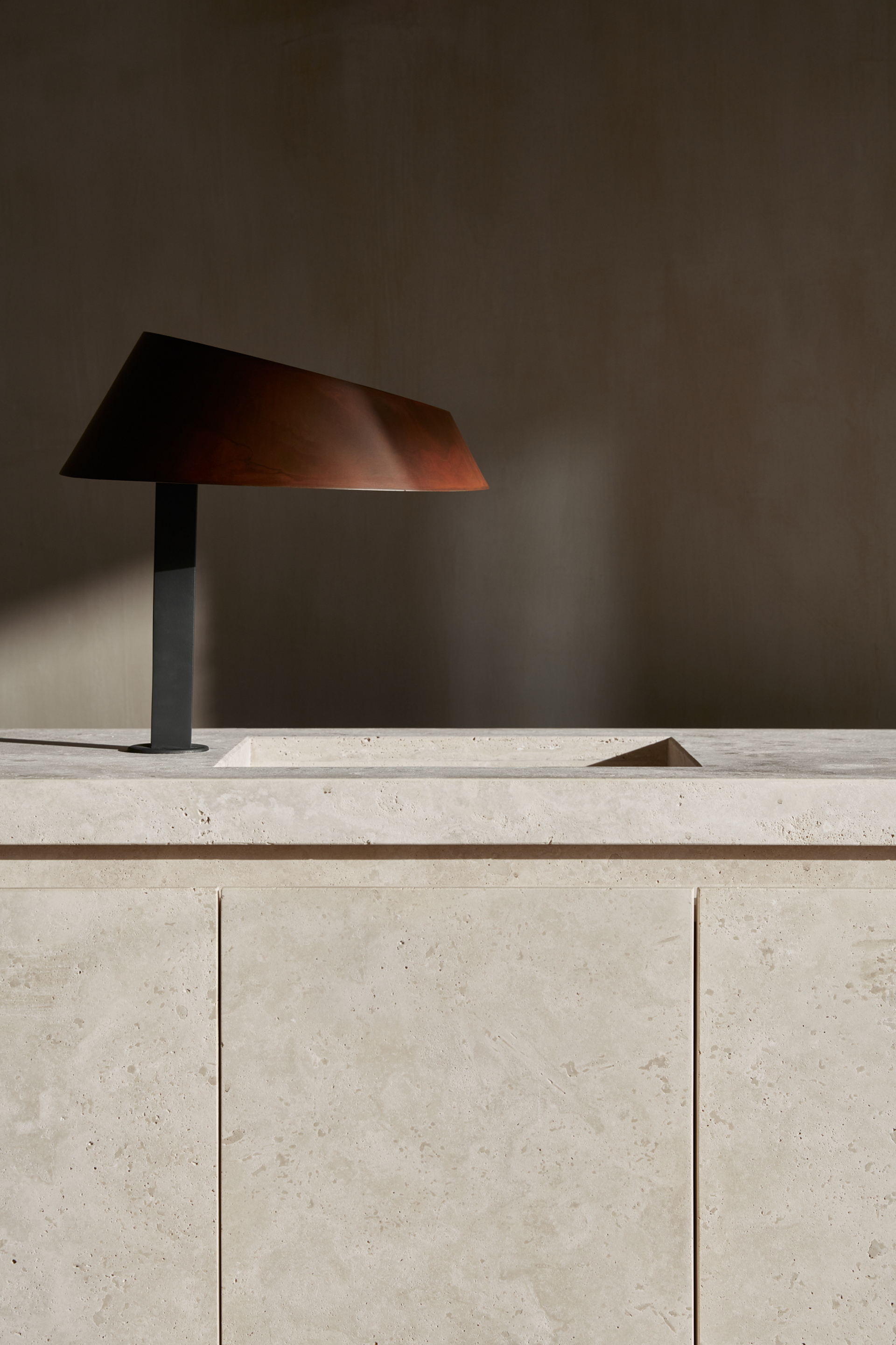 Clay finishing plaster TerraVista Wabi Panna (cream color) applied on walls in the Erth restaurant in Abu Dhabi, UAE, by Bone Studio, photo by Oculis Project