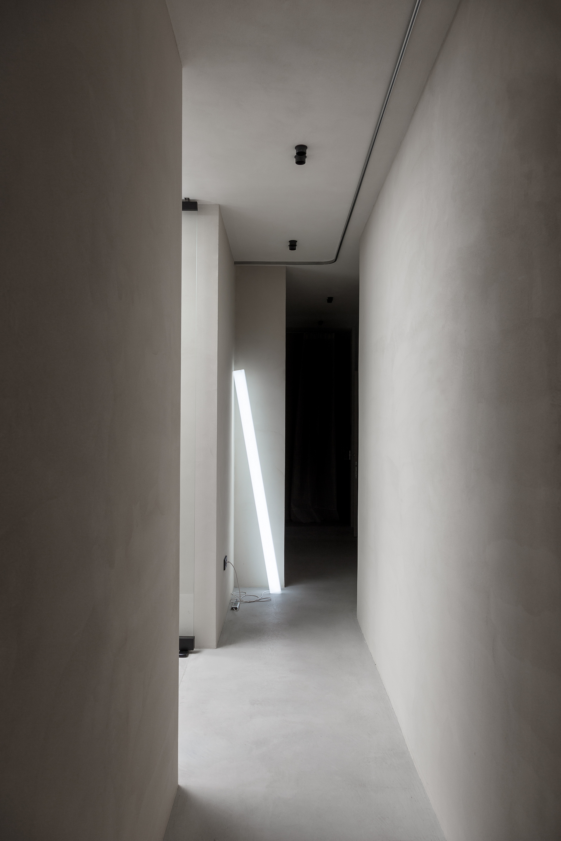 Intonaco di finitura in argilla fine TerraVista Liscio Panna applicato su pareti e pittura in argilla TerraSilk Strutturato Panna sui soffitti del nuovo ufficio Studio Autori a Belgrado, foto di Relja Ivanić