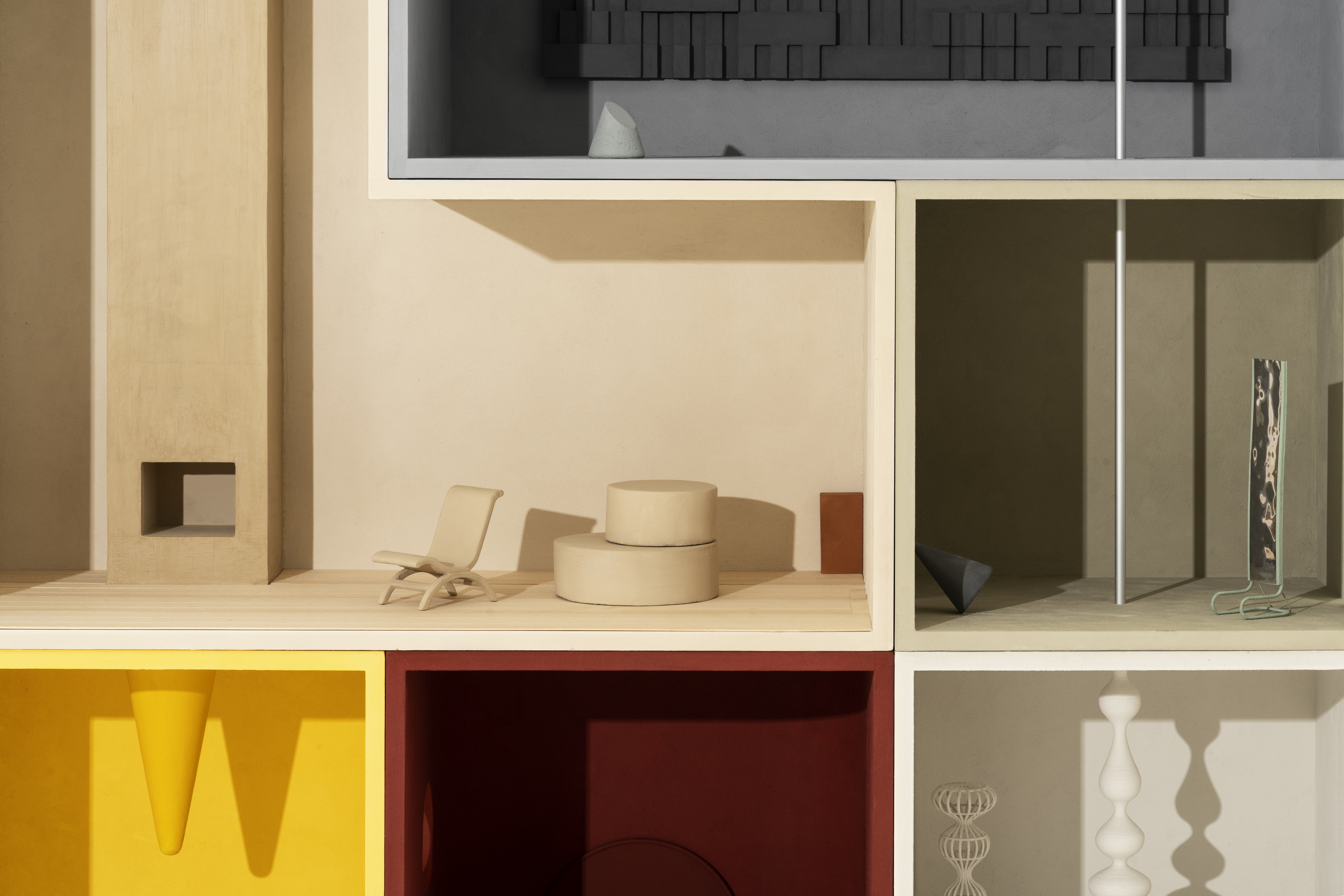 MATTEOBRIONI SkinClay powder paint applied to the surfaces of the Doll's house model designed by Studio Irvine. Photography by Delfino Sisto Legnani