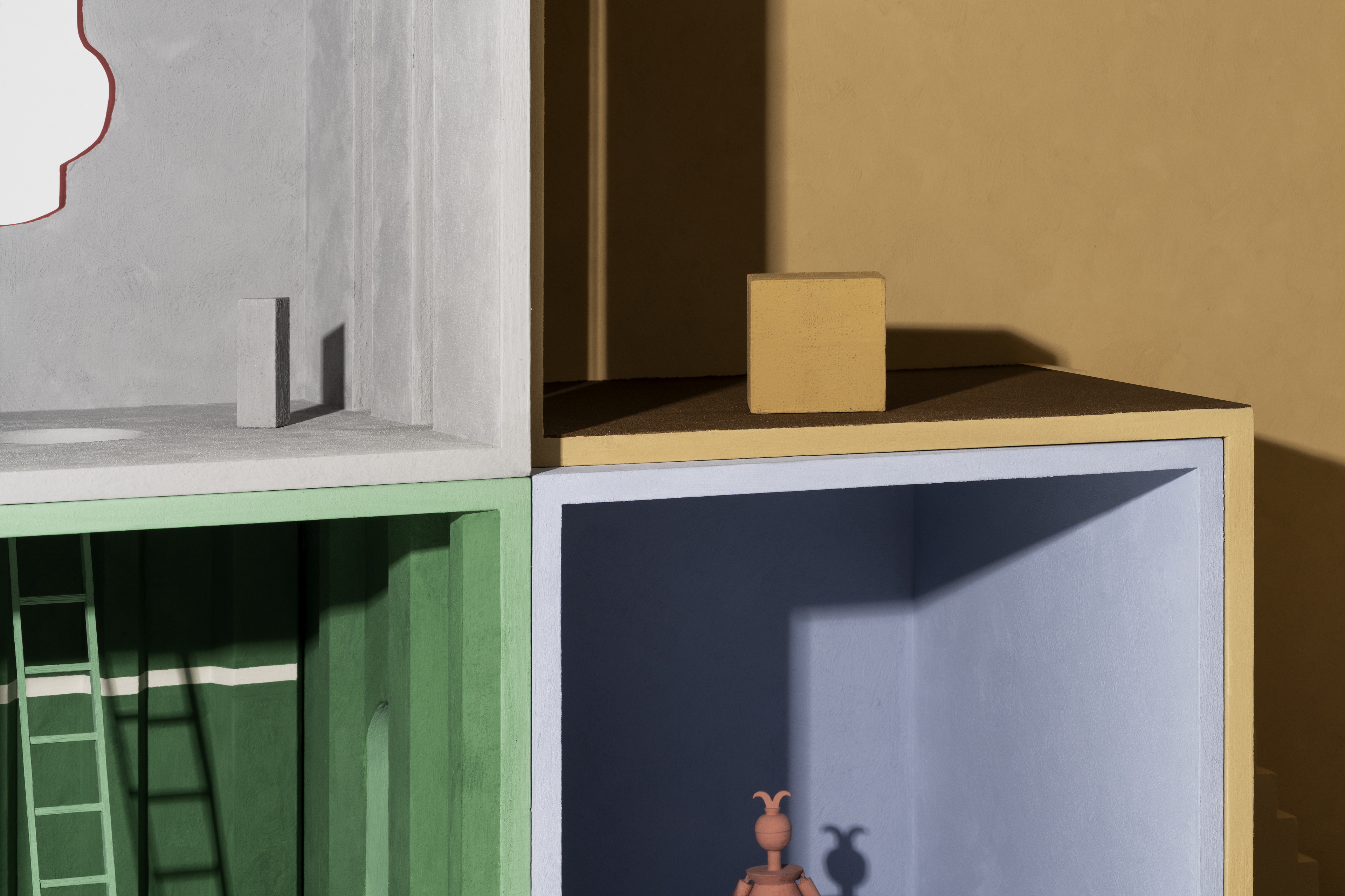 MATTEOBRIONI SkinClay powder paint applied to the surfaces of the Doll's house model designed by Studio Irvine. Photography by Delfino Sisto Legnani