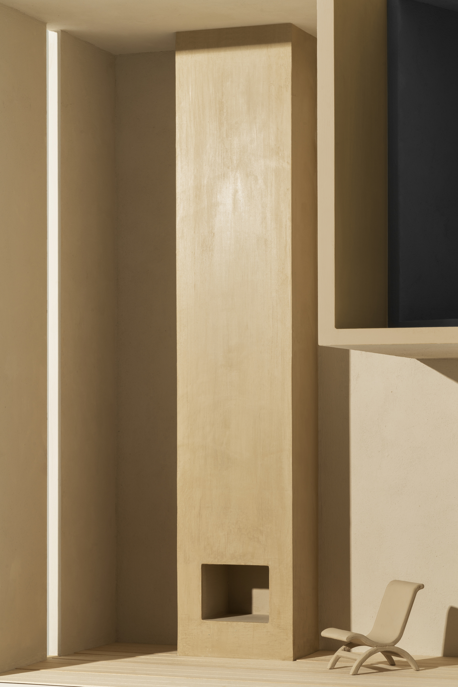 MATTEOBRIONI SkinClay powder paint applied to the surfaces of the Doll's house model designed by Studio Irvine. Photography by Delfino Sisto Legnani