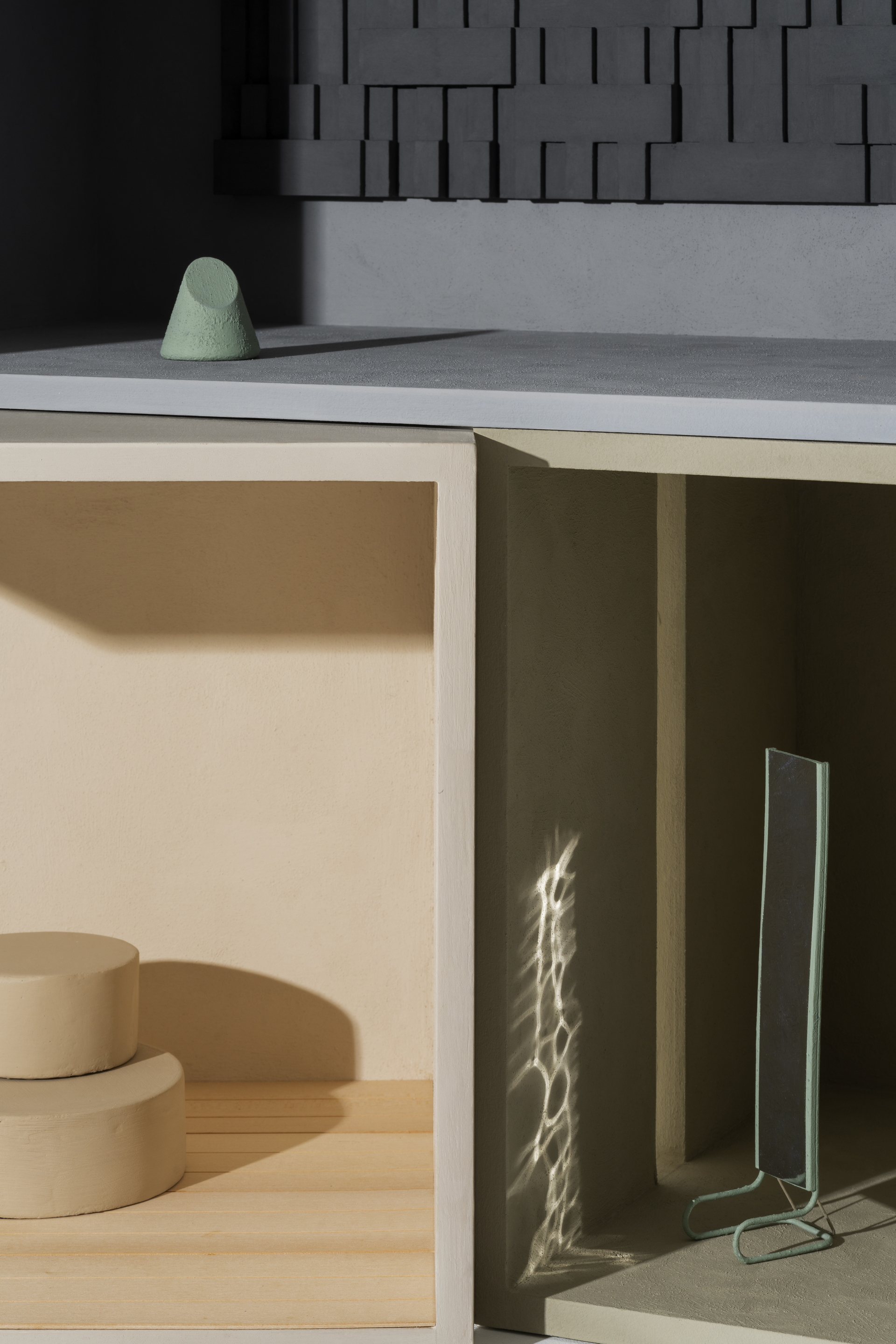 MATTEOBRIONI SkinClay powder paint applied to the surfaces of the Doll's house model designed by Studio Irvine. Photography by Delfino Sisto Legnani