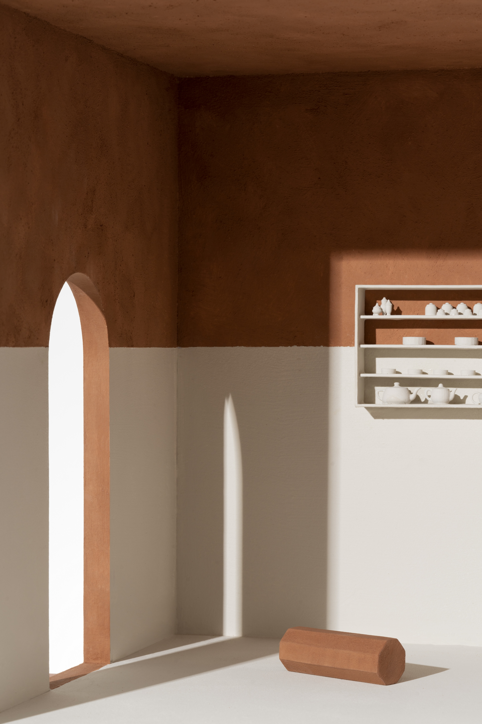 MATTEOBRIONI SkinClay powder paint applied to the surfaces of the Doll's house model designed by Studio Irvine. Photography by Delfino Sisto Legnani