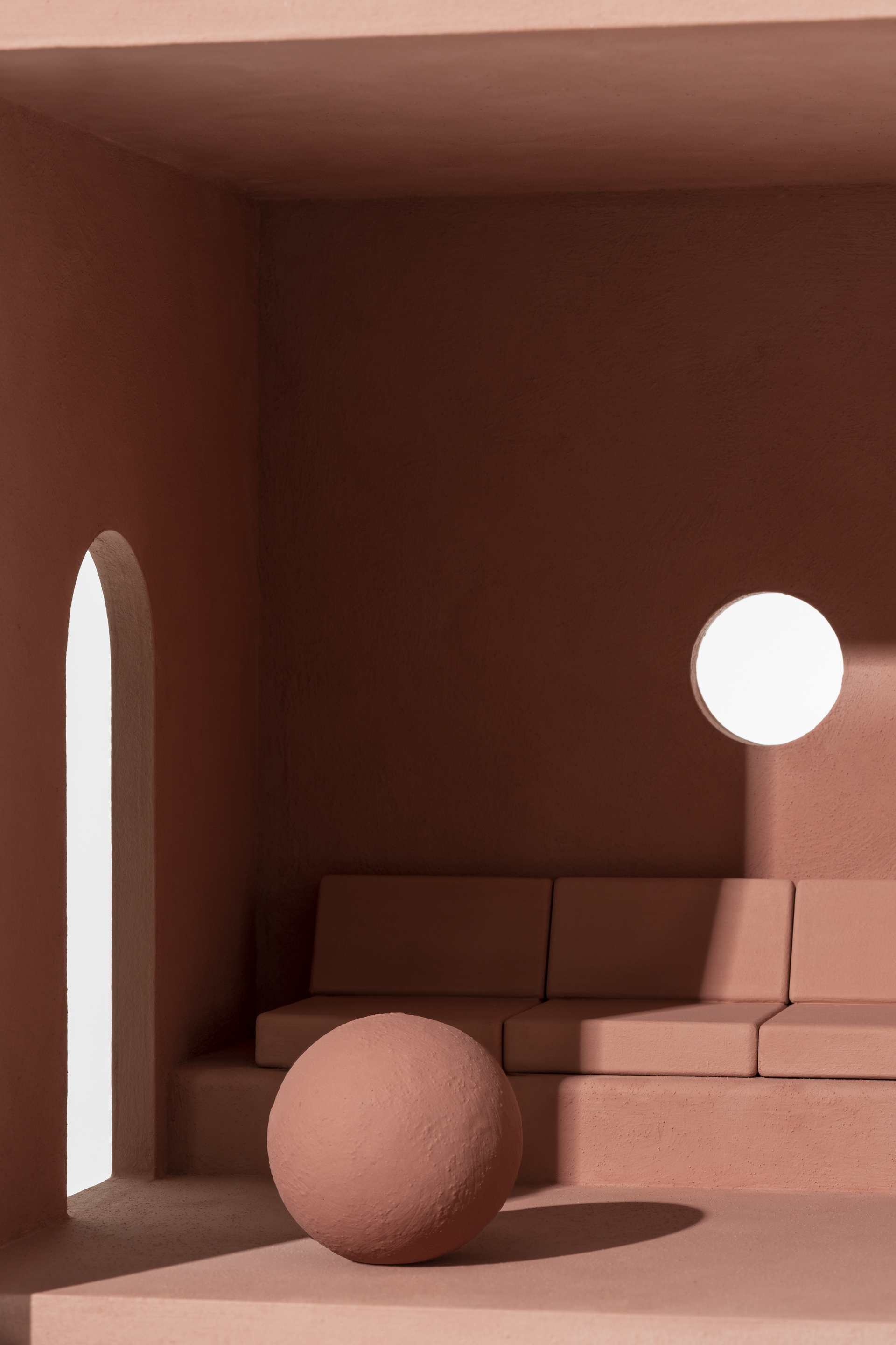 MATTEOBRIONI SkinClay powder paint applied to the surfaces of the Doll's house model designed by Studio Irvine. Photography by Delfino Sisto Legnani