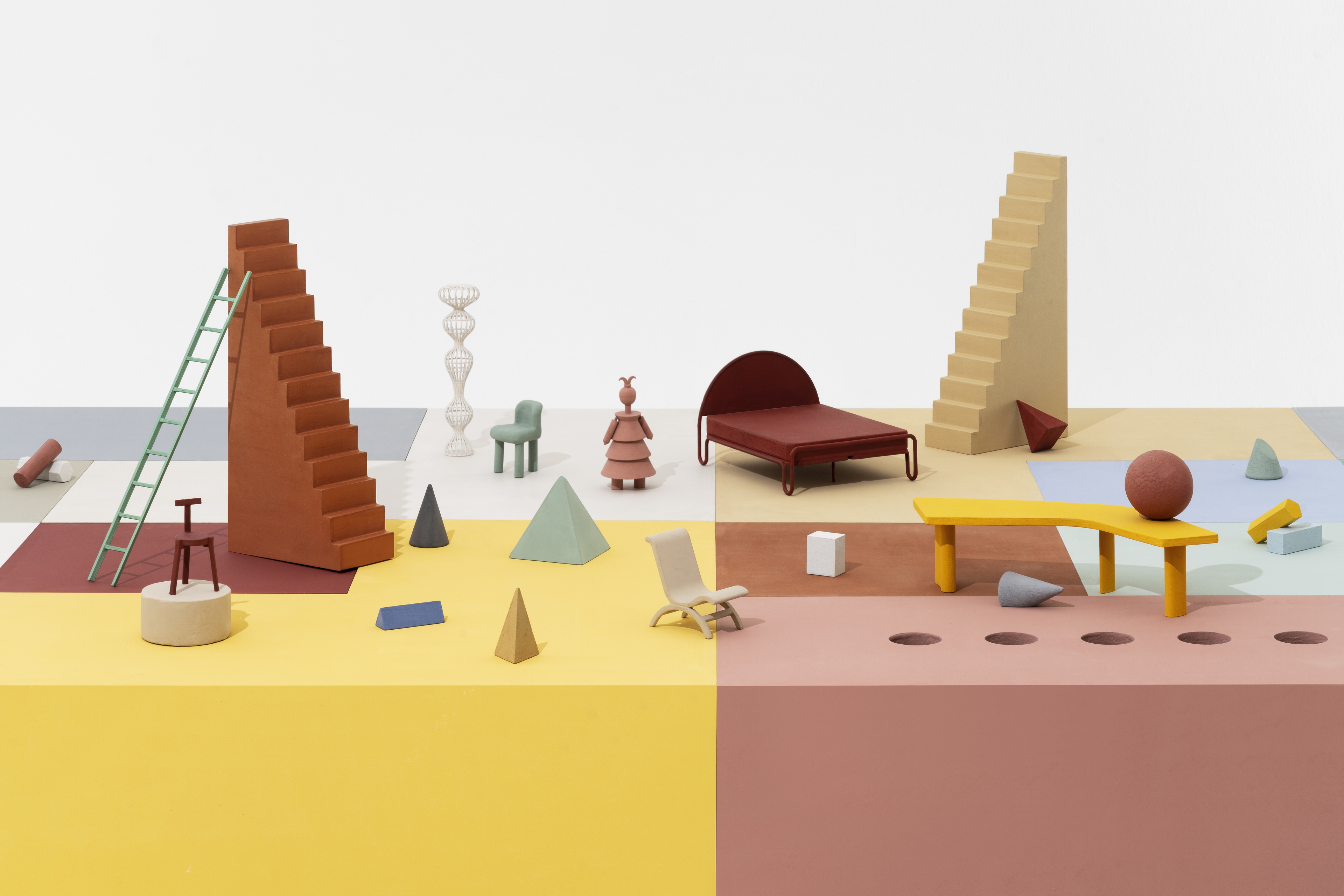 MATTEOBRIONI SkinClay powder paint applied to the surfaces of the Doll's house model designed by Studio Irvine. Photography by Delfino Sisto Legnani