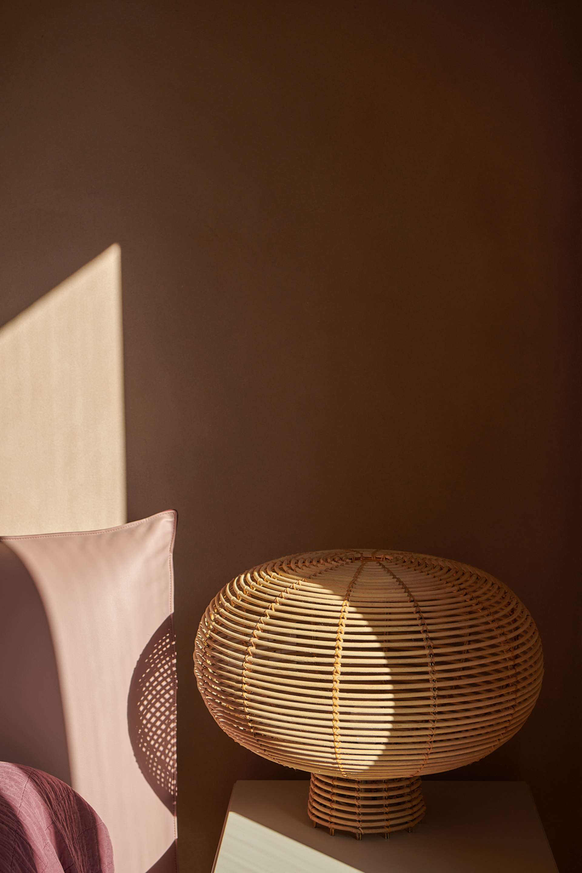 TerraVista Smooth Cannella (cinnamon color) fine-grained clay finishing plaster applied to shelves, containers and sliding panels for an interior architecture in Milan by Studio Irvine. Photography by Natalia Garcia