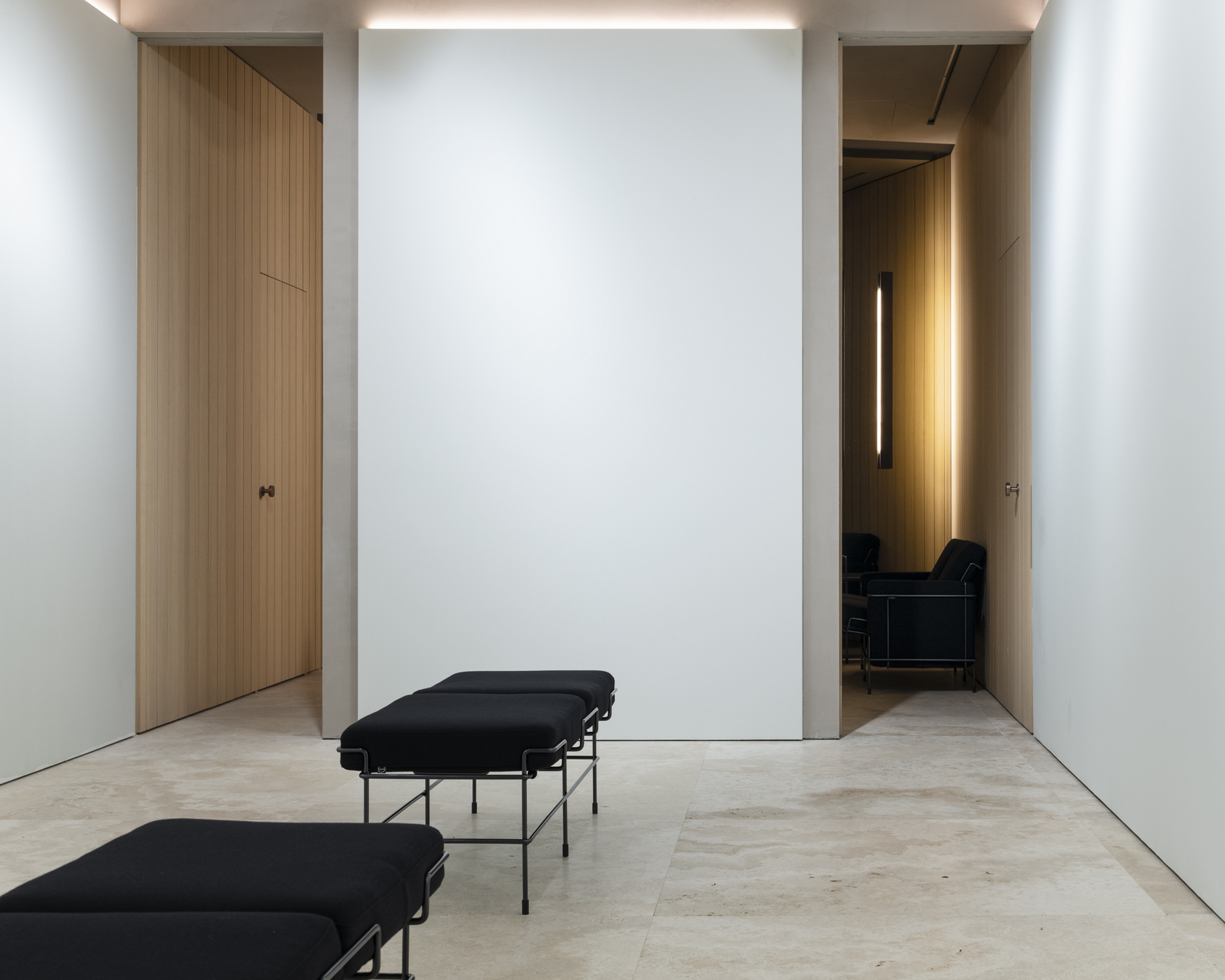 Reinforced clay finishing plaster TerraVista Plus Smooth bespoke colour applied to walls and ceilings of Leica's Milan store. Project and realization by Base Interiors. Photograpy: Alba Deangelis, courtesy of Leica